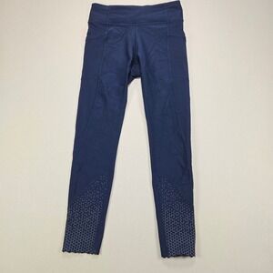 Lululemon Tight Stuff Tight II Scalloped Hem Navy Blue Running Leggings Womens 4